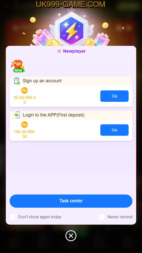 UK999 Game new player signup and first deposit tasks
